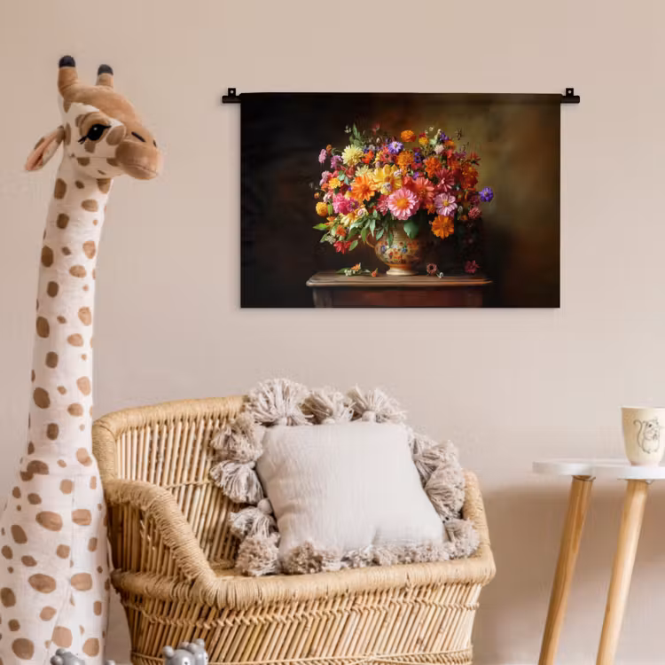 Kleuren - Boeket - Vaas - Hout Wandkleed katoen klein -wsfeer5_kind