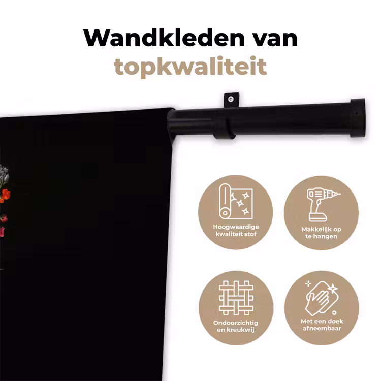 Kleurrijk - Boeket - Vaas - Goud Wandkleed katoen klein -sfeer2