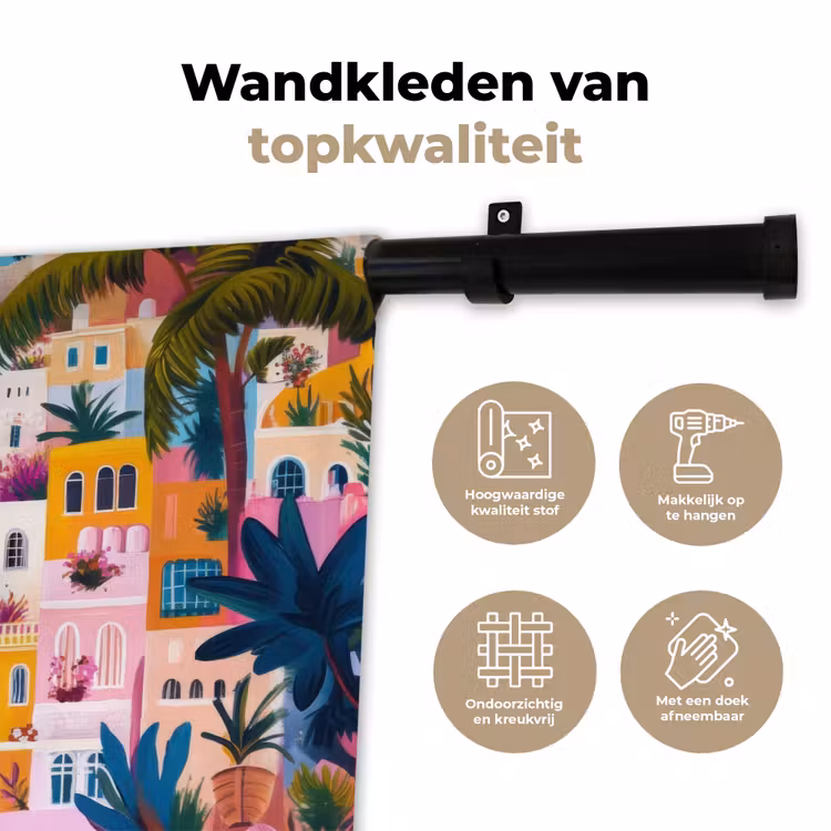 Kleurrijk - Roze - Oranje - Geel - Bloemen Wandkleed katoen klein -sfeer2