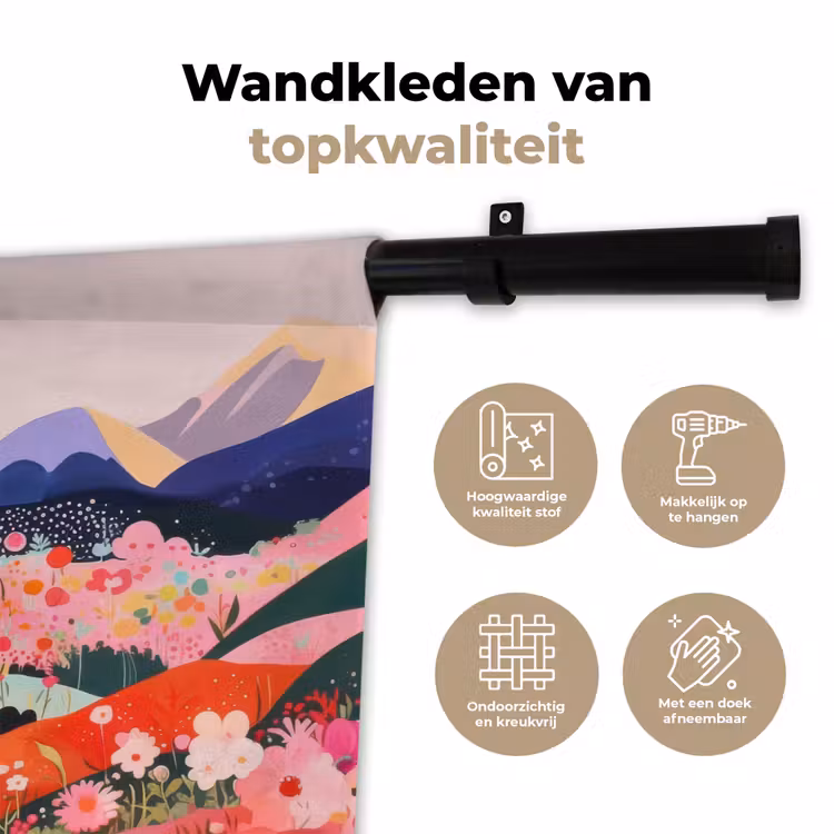 Kleurrijke bloemen - Bergen - Fantasielandschap Wandkleed katoen klein -sfeer2