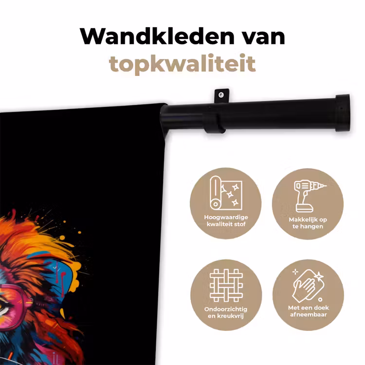 Kleurrijke leeuw in graffiti stijl Wandkleed katoen klein -sfeer2