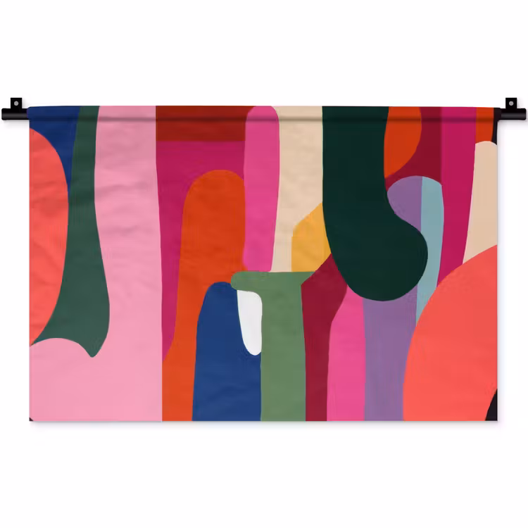 Kleurvakken - Recht - Rond - Abstract Wandkleed katoen klein -zz3d