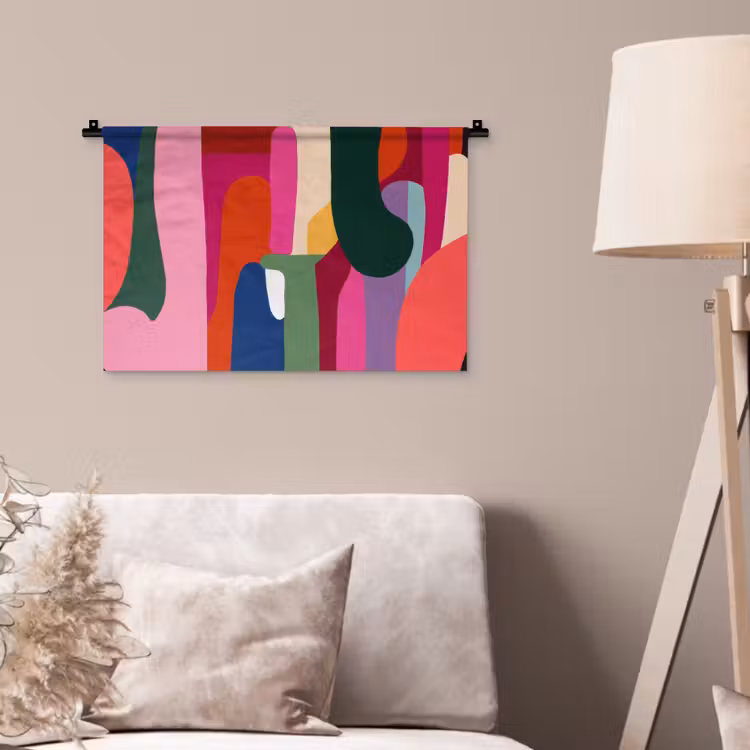 Kleurvakken - Recht - Rond - Abstract Wandkleed katoen klein -sfeer4