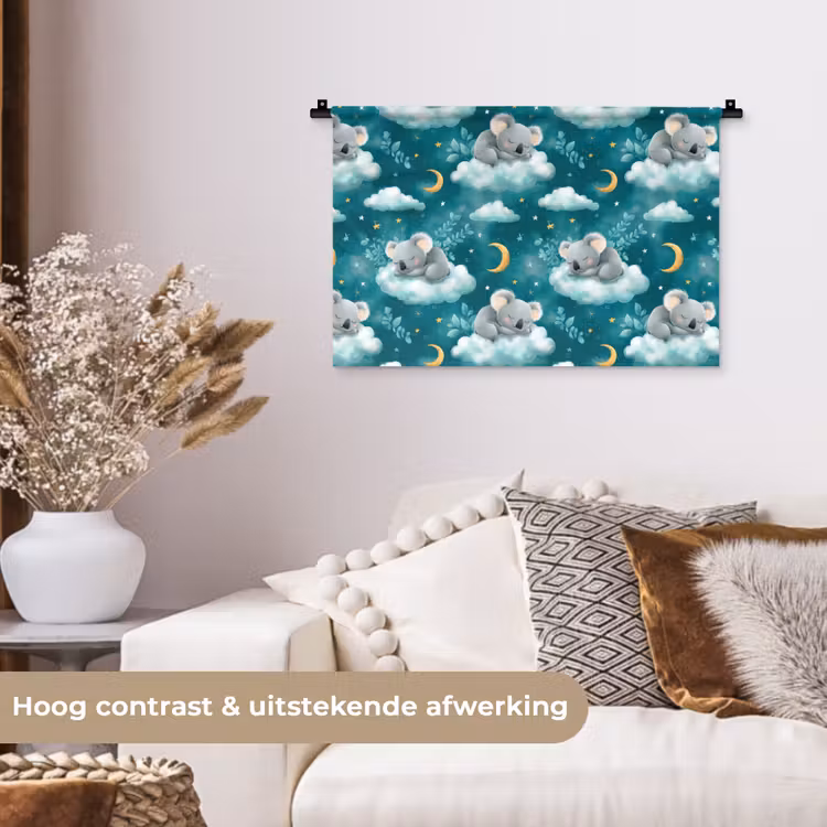 Koala's - Betoverend - Blauw Wandkleed katoen klein 269 -sfeer1
