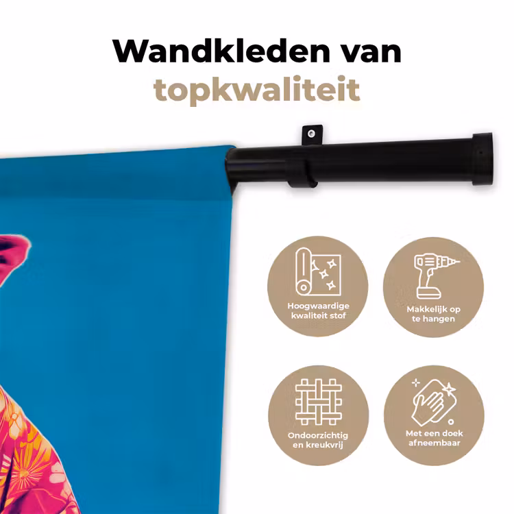 Koe - Bloemenkrans - Oorhangers - Kimono Wandkleed katoen klein -sfeer2