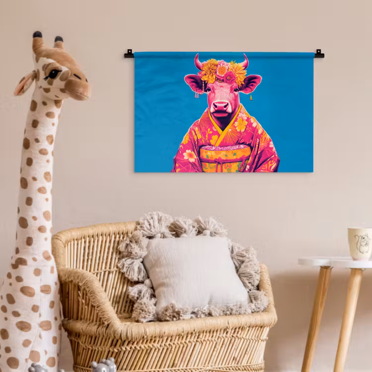 Koe - Bloemenkrans - Oorhangers - Kimono Wandkleed katoen klein -wsfeer5_kind