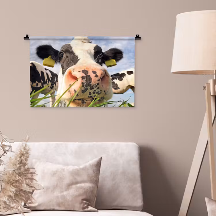 Koe - Boerderij - Gras - Dieren Wandkleed katoen klein -sfeer4