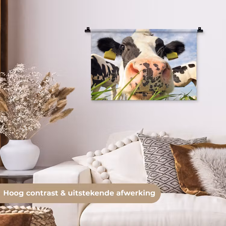 Koe - Boerderij - Gras - Dieren Wandkleed katoen klein -sfeer1