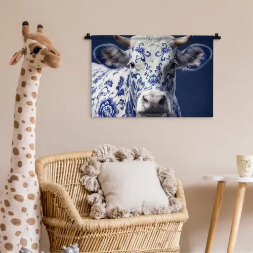 Koe - Delfts - Blauw - Artistiek Wandkleed katoen klein -wsfeer5_kind