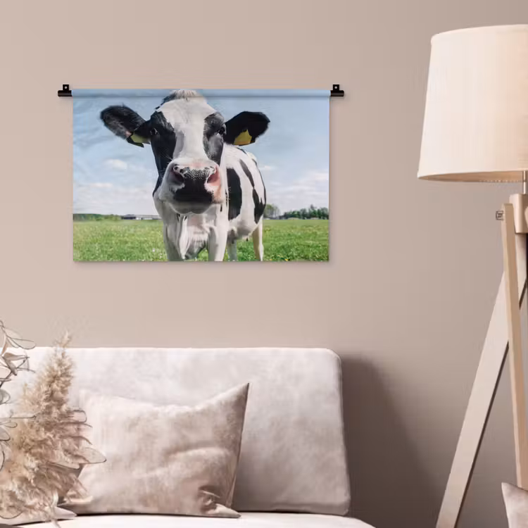 Koe - Weiland - Natuur - Dieren - Gras Wandkleed katoen klein -sfeer4