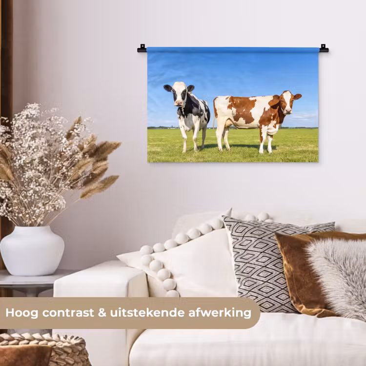 Koeien - Boerderij - Gras- Natuur - Dieren Wandkleed katoen klein -sfeer1