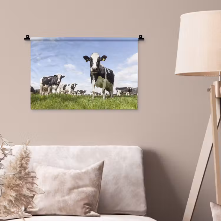 Koeien - Gras - Dieren - Zon - Boerderij Wandkleed katoen klein -sfeer4