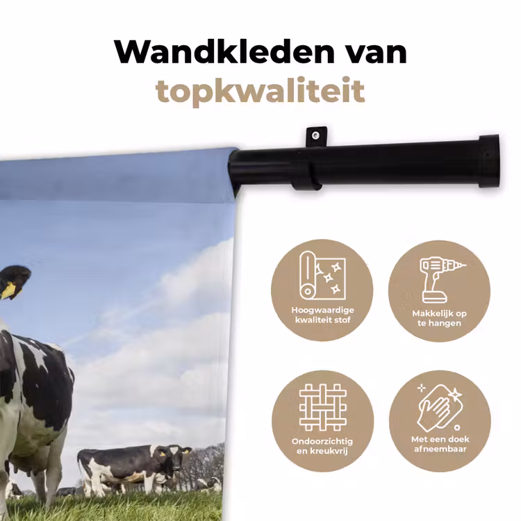 Koeien - Gras - Dieren - Zon - Boerderij Wandkleed katoen klein -sfeer2