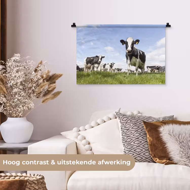 Koeien - Gras - Dieren - Zon - Boerderij Wandkleed katoen klein -sfeer1