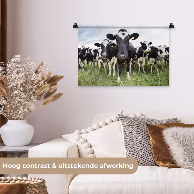Koeien - Gras - Lente - Dieren - Weiland - Boerderij Wandkleed katoen klein -sfeer1