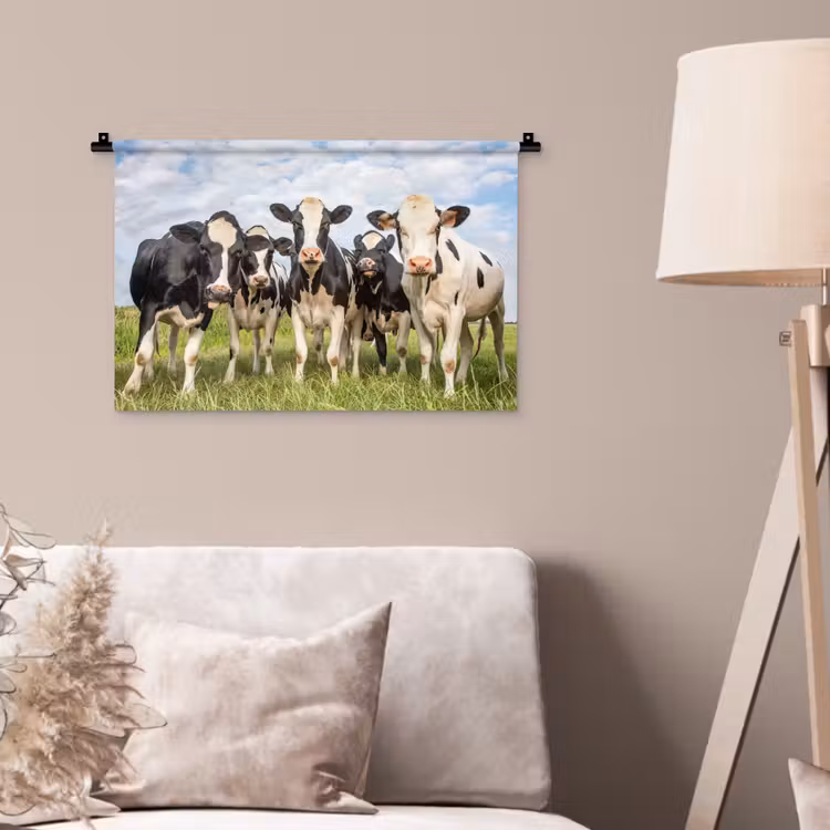 Koeien - Weiland - Dieren - Natuur - Gras Wandkleed katoen klein -sfeer4