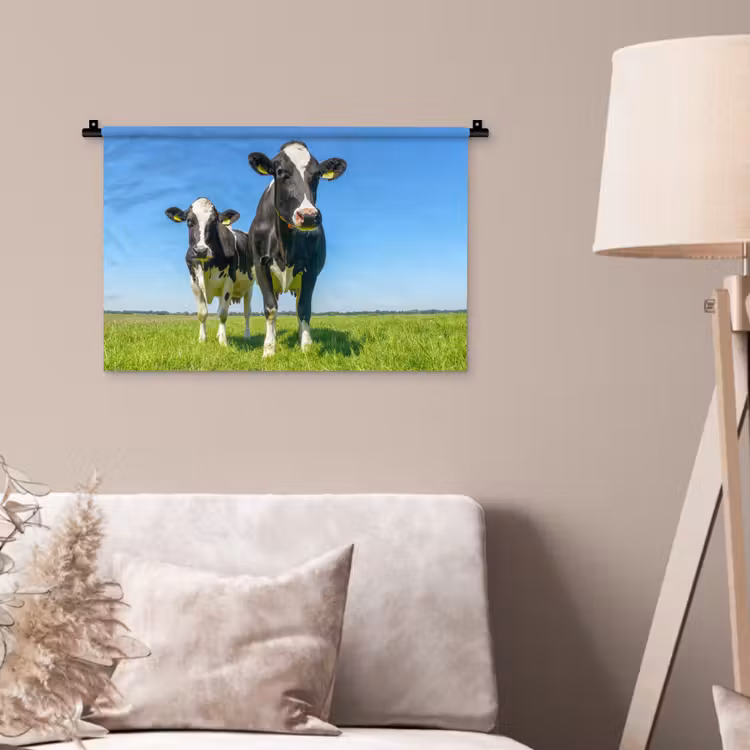 Koeien - Weiland - Gras - Dieren - Boerderij Wandkleed katoen klein -sfeer4