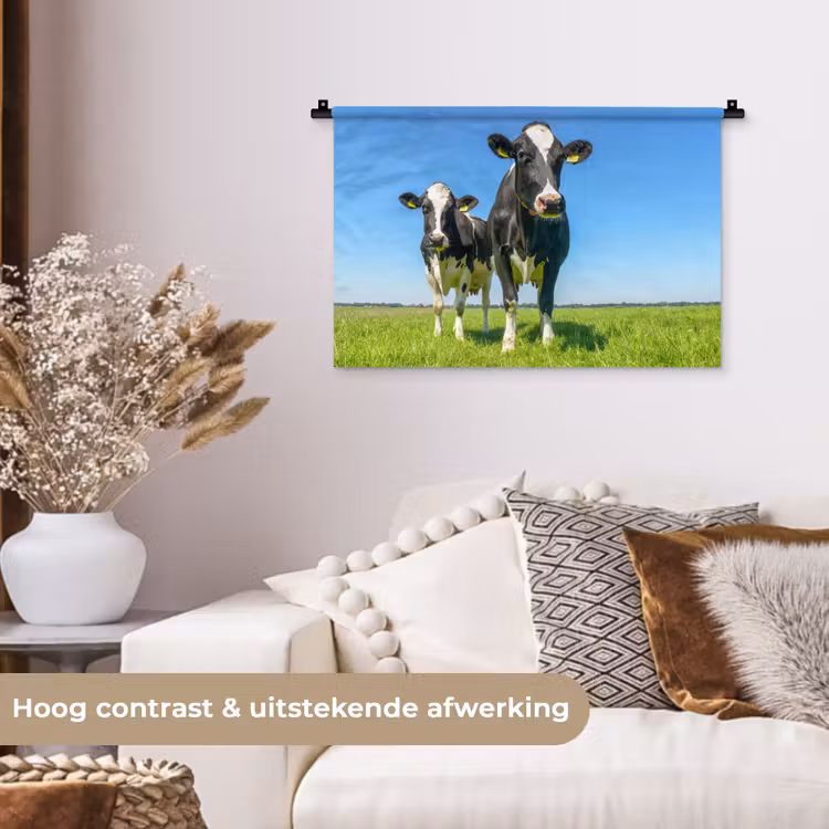 Koeien - Weiland - Gras - Dieren - Boerderij Wandkleed katoen klein -sfeer1