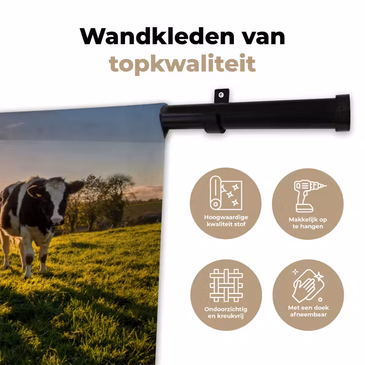 Koeien - Zon - Gras - Dieren - Boerderij Wandkleed katoen klein -sfeer2