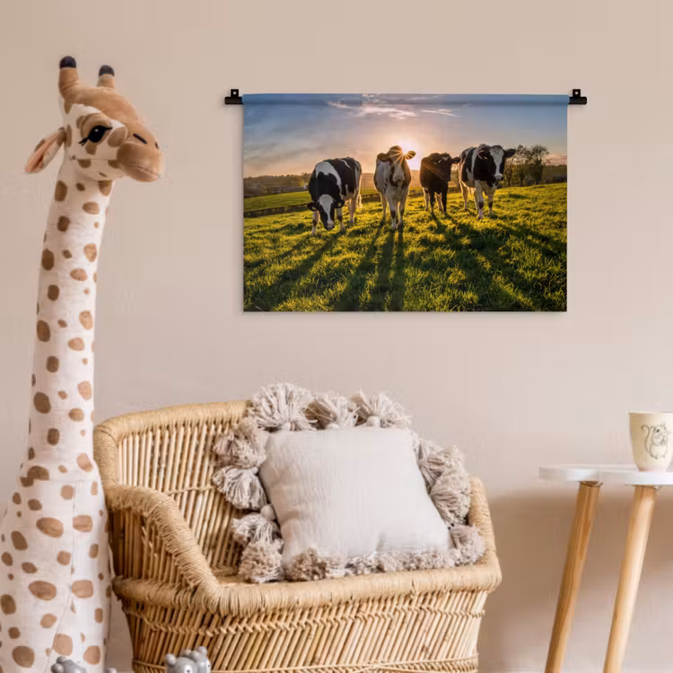Koeien - Zon - Gras - Dieren - Boerderij Wandkleed katoen klein -wsfeer5_kind