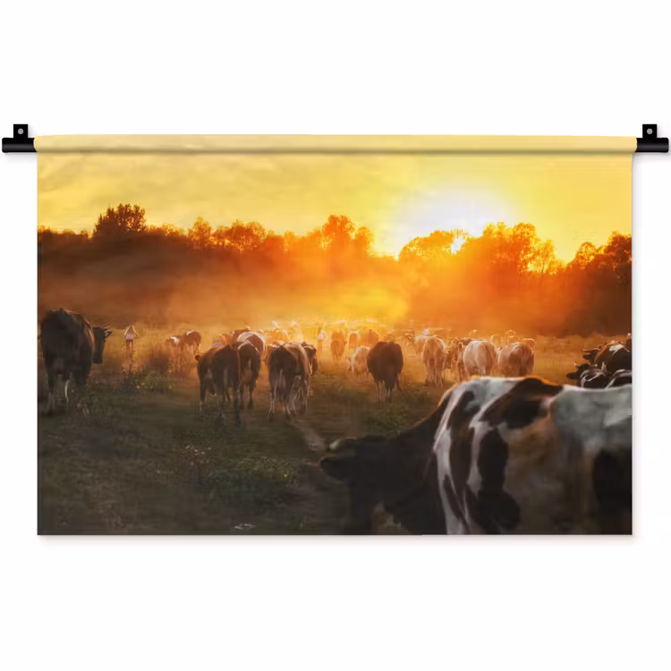Koeien - Zonsondergang - Weiland - Dieren Wandkleed katoen klein -zz3d