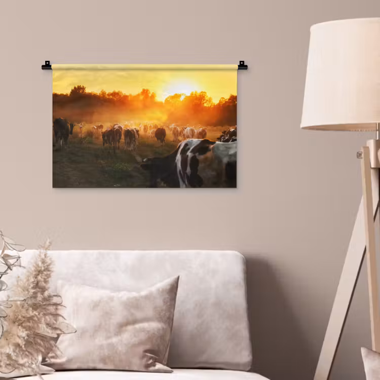 Koeien - Zonsondergang - Weiland - Dieren Wandkleed katoen klein -sfeer4