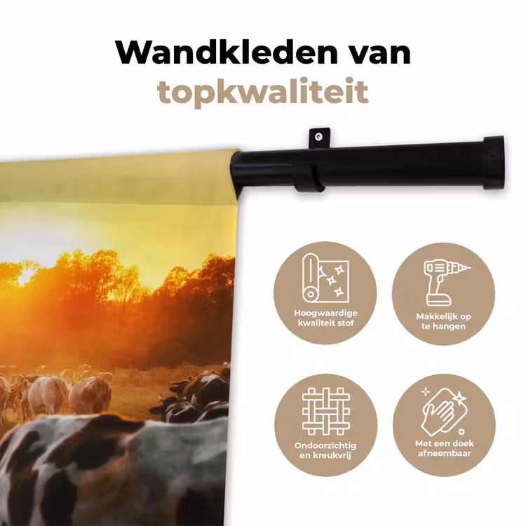 Koeien - Zonsondergang - Weiland - Dieren Wandkleed katoen klein -sfeer2