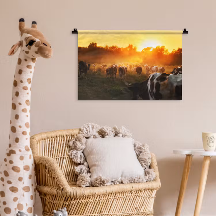 Koeien - Zonsondergang - Weiland - Dieren Wandkleed katoen klein -wsfeer5_kind