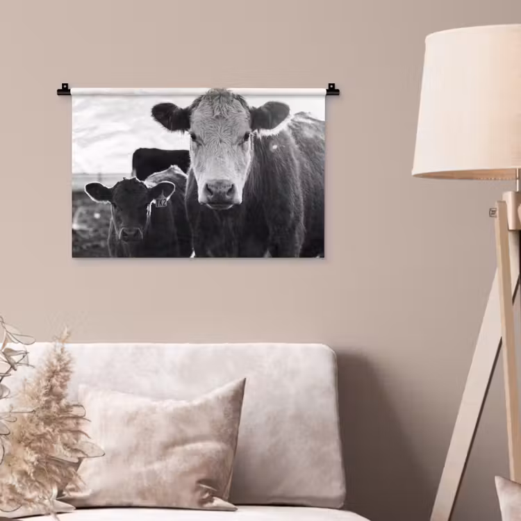 Koeien - Zwart - Wit Wandkleed katoen klein -sfeer4