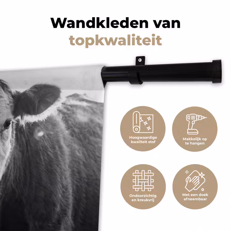 Koeien - Zwart - Wit Wandkleed katoen klein -sfeer2