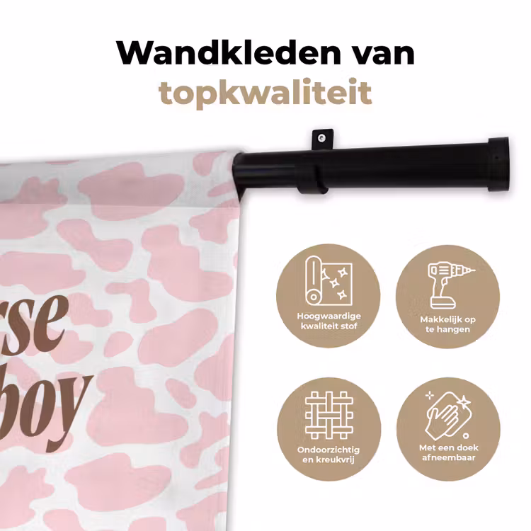 Koeienprint - Roze - Cowboy - Horse Wandkleed katoen klein -sfeer2