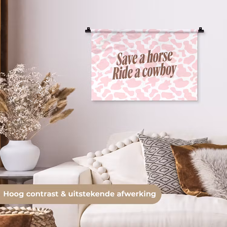 Koeienprint - Roze - Cowboy - Horse Wandkleed katoen klein -sfeer1