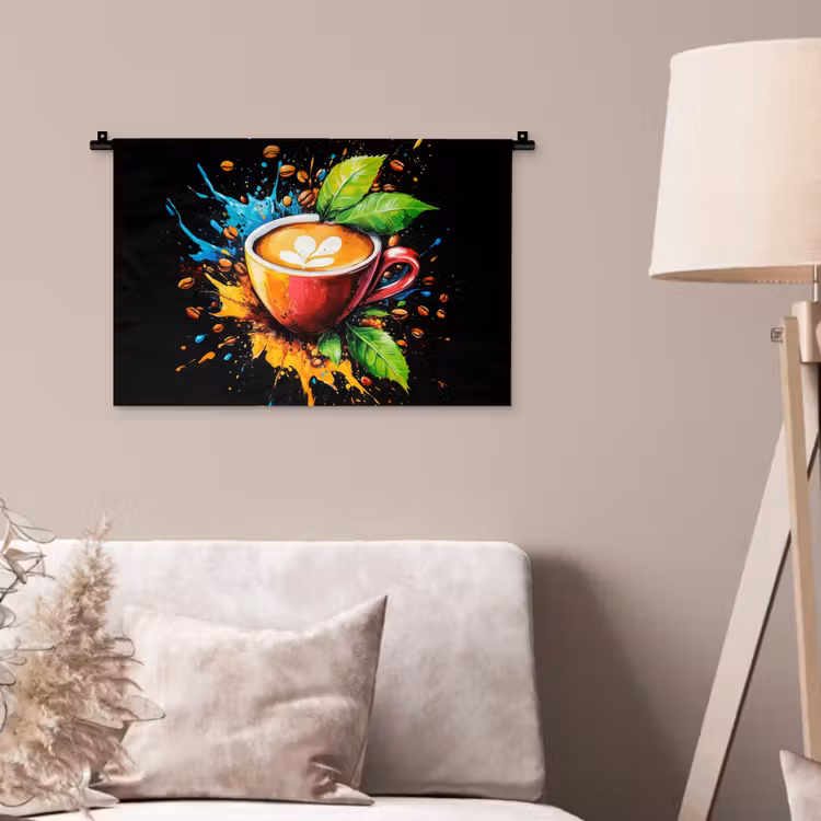 Koffie - Graffiti - Drinken - Abstract Wandkleed katoen klein -sfeer4