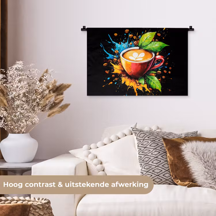 Koffie - Graffiti - Drinken - Abstract Wandkleed katoen klein -sfeer1