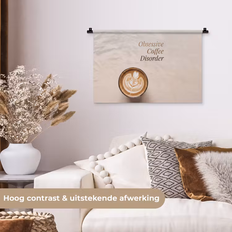 Koffie - Obessive Coffee Disorder - Beige Wandkleed katoen klein -sfeer1
