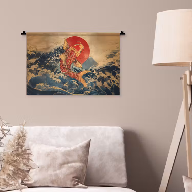 Koi - Zee - Golven - Zon Wandkleed katoen klein -sfeer4
