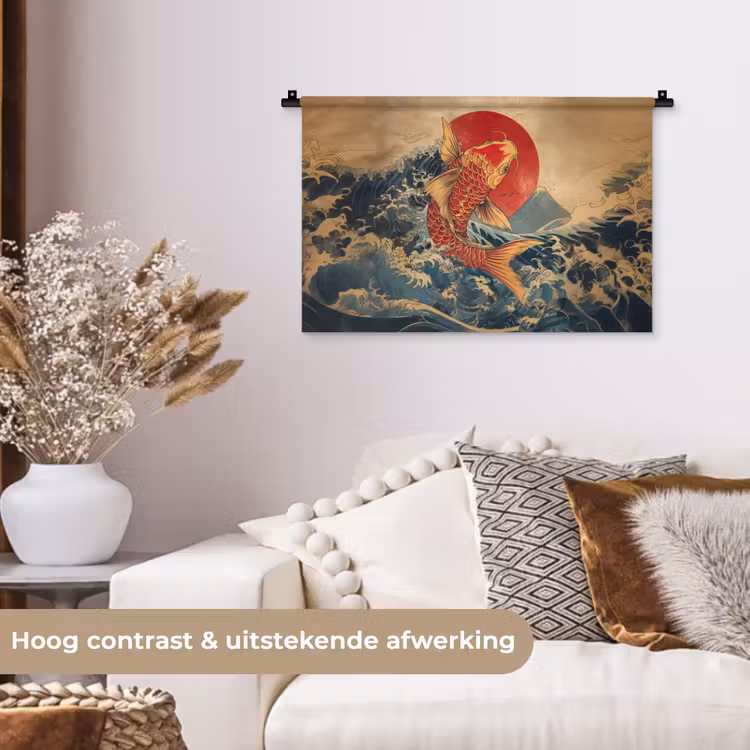 Koi - Zee - Golven - Zon Wandkleed katoen klein -sfeer1