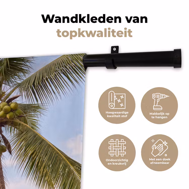 Kokosnoot - Boom - Tropisch - Natuur - Groen Wandkleed katoen klein -sfeer2