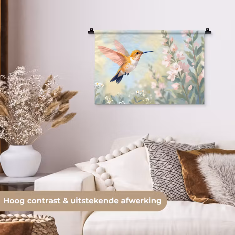 Kolibrie - Illustratie - Kleurrijk Wandkleed katoen klein -sfeer1