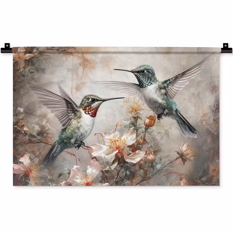 Kolibrie - Vogels - Bloemen - Planten Wandkleed katoen klein -zz3d