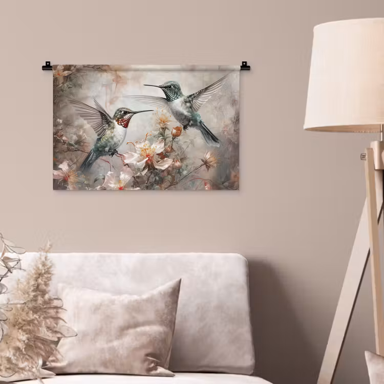 Kolibrie - Vogels - Bloemen - Planten Wandkleed katoen klein -sfeer4