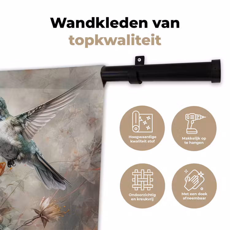 Kolibrie - Vogels - Bloemen - Planten Wandkleed katoen klein -sfeer2