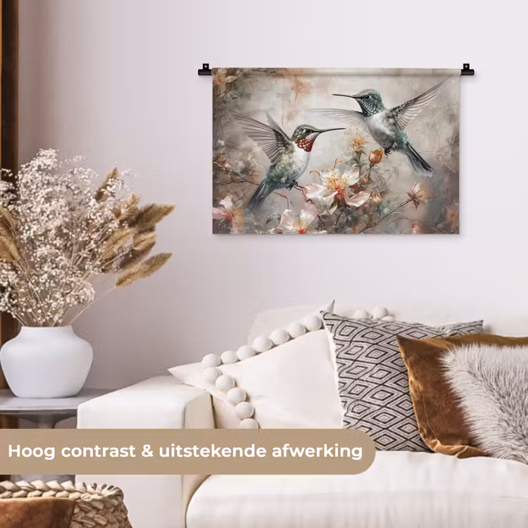 Kolibrie - Vogels - Bloemen - Planten Wandkleed katoen klein -sfeer1