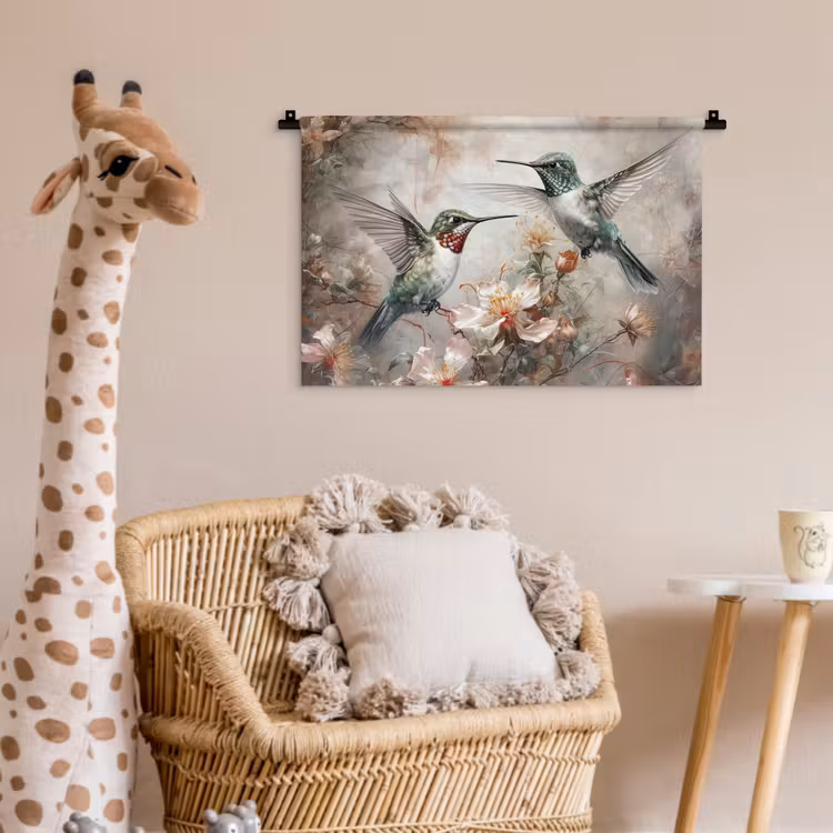 Kolibrie - Vogels - Bloemen - Planten Wandkleed katoen klein -wsfeer5_kind