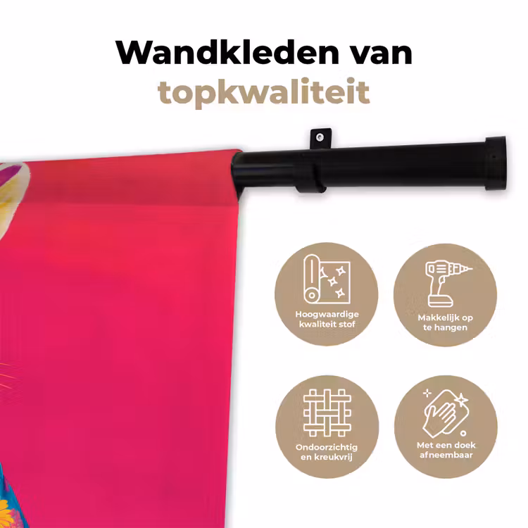 Konijn - Bloemen - Kleurrijk - Kimono Wandkleed katoen klein -sfeer2
