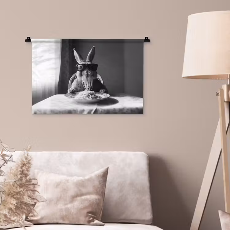 Konijn - Bunny - Zonnebril - Tafelkleed - Pasta - Schattig Wandkleed katoen klein -sfeer4