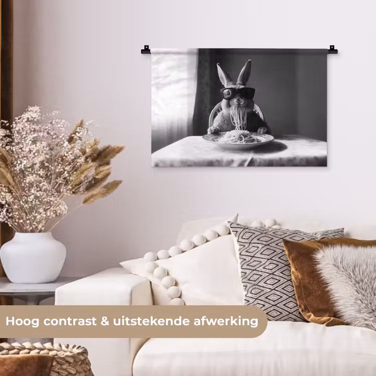Konijn - Bunny - Zonnebril - Tafelkleed - Pasta - Schattig Wandkleed katoen klein -sfeer1
