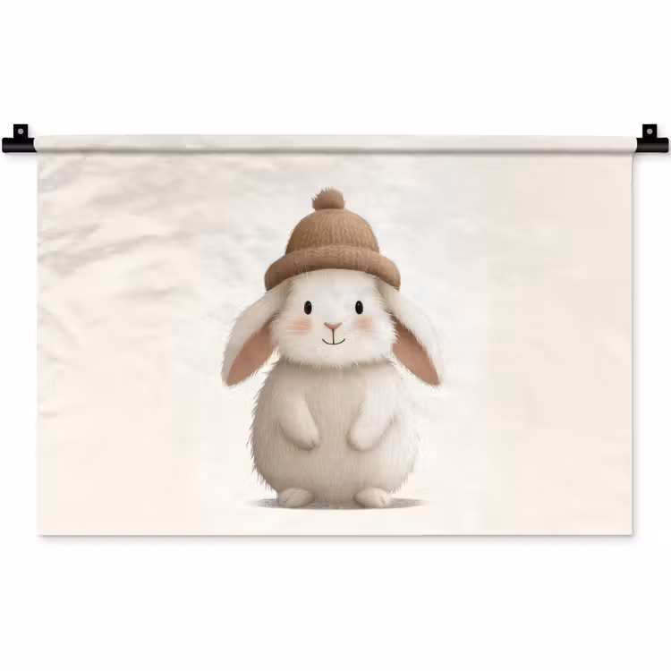 Konijn - Muts - Oren - Beige Wandkleed katoen klein -zz3d