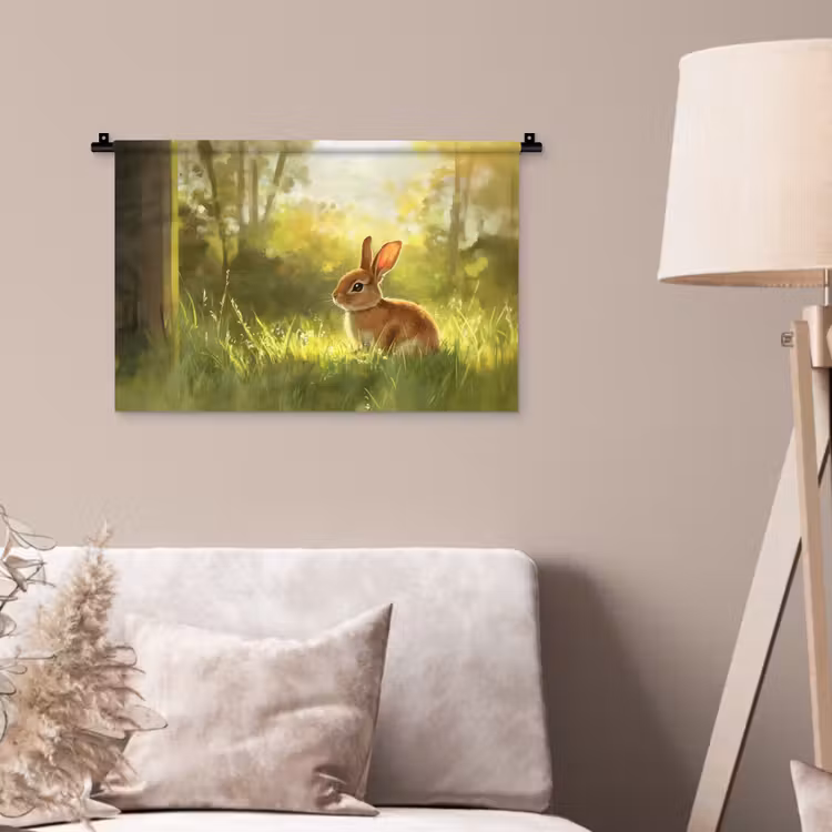 Konijn - Zonlicht - Bos Wandkleed katoen klein -sfeer4