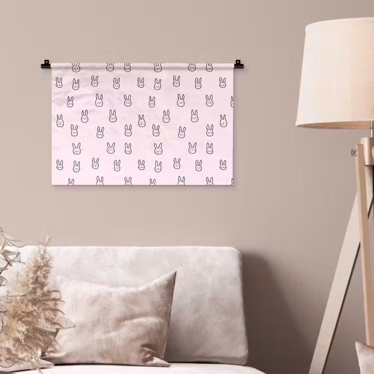 Konijnen - Minimalistisch - Roze Wandkleed katoen klein 269 -sfeer4